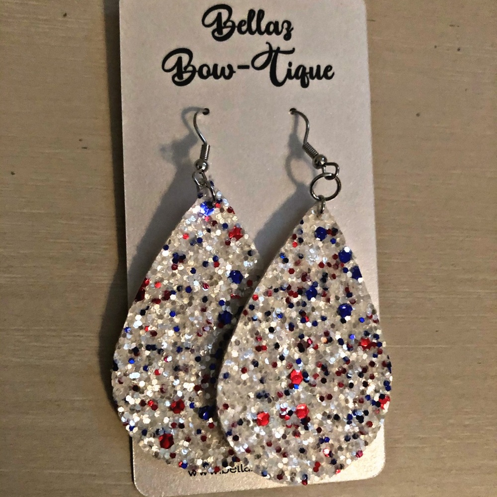Glitter Red White & Blue Earrings